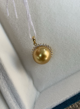 10.5-11mm天然色浓金南洋珠吊坠18k金挂件太阳花吊坠海水珍珠吊坠