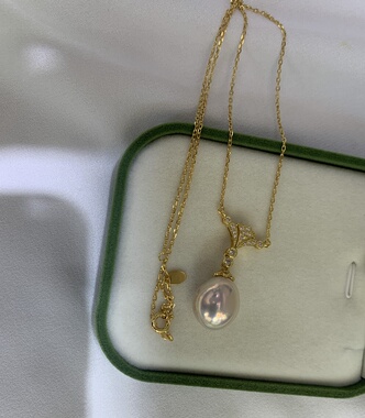 极光淡水珍珠链坠S925纯银曼塔玫瑰色珍珠水滴形13.7mm高品质