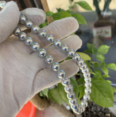 天然色极光真多麻色akoya珍珠项链9-10mm正圆微瑕