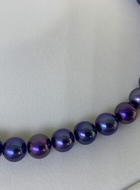 九紫离火天然淡水珍珠10-11mm项链调色正圆强光极微瑕S925银扣