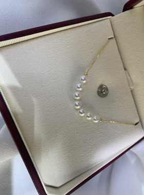 极光5-5.5mm天然色akoya珍珠微笑项链18k金项链可以调节