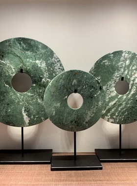 新中式玉壁摆件家居软装饰品样板间酒店玄关台现代玉石摆设平安扣