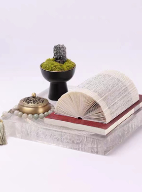 新中式透明树脂托盘香炉组合摆件