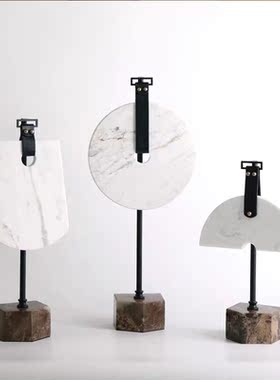 新中式大理石玉石玉璧平安扣摆件