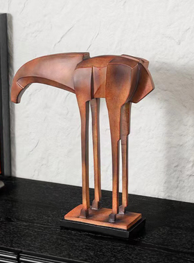新中式中古侘寂风抽象木马摆件家居软装饰品茶室书房桌面玄关摆件