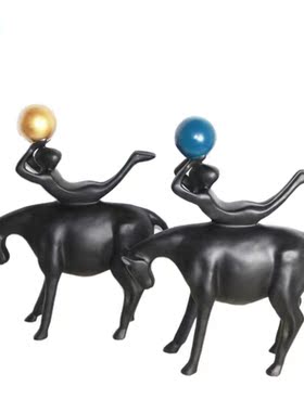 简约现代新中式牧马人摆件雕塑家居软装饰品人马卡通动物树脂摆设