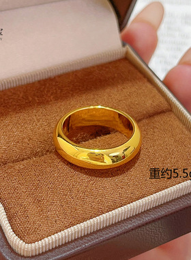 金店同款古法沙金精工传承光面泥鳅背戒指实心素圈指环时尚送女友