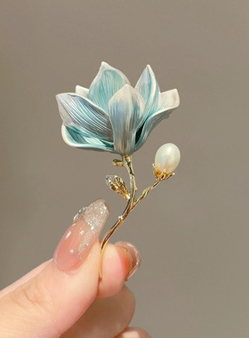 中国风淡雅精致玉兰花胸针高档女新款时尚气质别针高级感胸花配饰