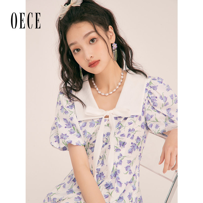 Oece气质碎花连衣裙春夏新款女装设计感小众裙子法式少女裙