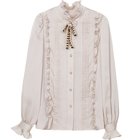 Oece2021 autumn and winter gentle French lace-up chiffon shirt