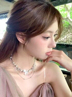 2025新款新款鸢尾梦蝶蝴蝶珍珠项链女款轻奢小众choker锁骨颈链配