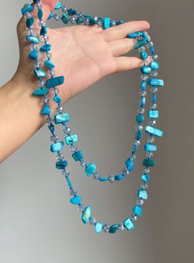 夏季女款贝壳项链小众个性时尚新款潮流项链彩色毛衣链设计感批发