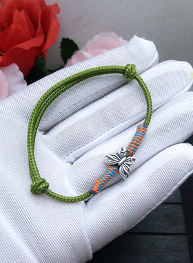 原创足银蝴蝶编绳手链女可调节编织绳不掉色足银手链学生礼物手链