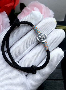 原创编绳足银梅花手链女简约纯银编织黑绳手链小众设计礼物手饰品