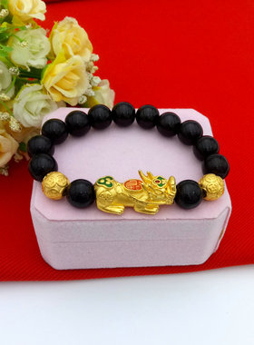 黑曜石招财仿黄金貔貅手链