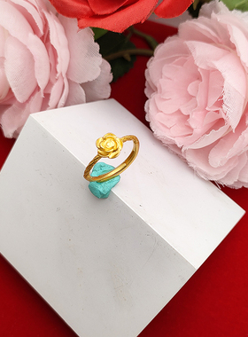 越南沙金戒指女蝴蝶开口戒指久不掉色仿真黄金葫芦梅花樱桃戒指女