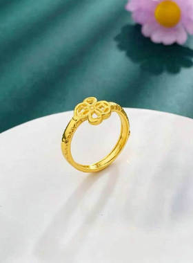 越南沙金元宝戒指女久不掉色镀金南瓜开口指环金色葫芦形钱币女戒