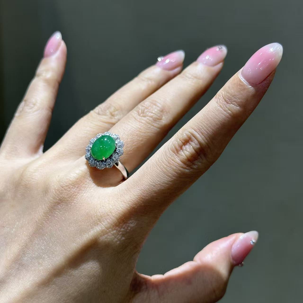 NEWDELLA lace beaded jadeite ring