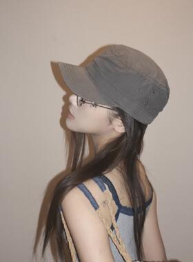 日系原宿风鸭舌帽子女百搭棒球帽做旧灰色平顶报童帽显瘦前进帽男