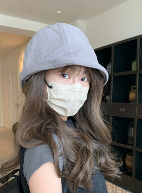 2025新款亚麻卷边渔夫帽子女夏季大头围显脸小遮阳防晒水桶帽百搭