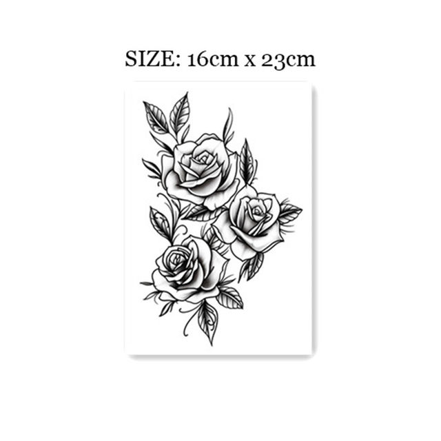 Flower Arm Girl TATTOO D145 Retro Black and White Rose Flowers Leaves Flower Arm Tattoo Sticker Waterproof Tattoo