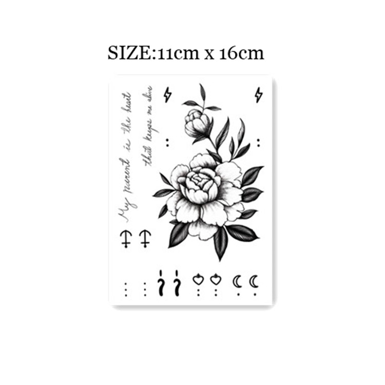 花臂少女TATTOO X223 手绘黑白花朵符文月牙闪电 手背纹身贴 - 图0