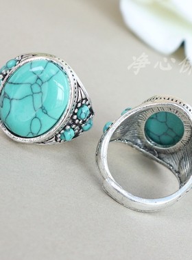 复古做旧镶宝石戒指镀金指环