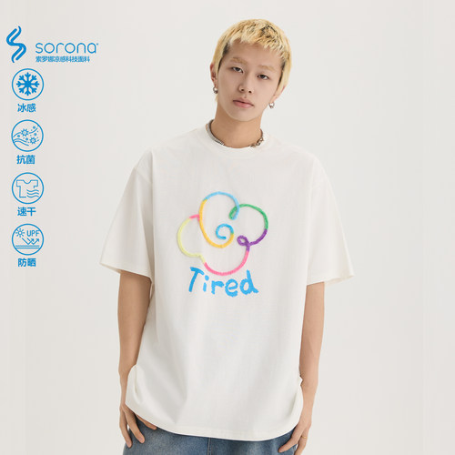 TIRED美式潮流花卉绳绣索罗娜短袖t恤男女正肩上衣街头圆领潮tee - 图2