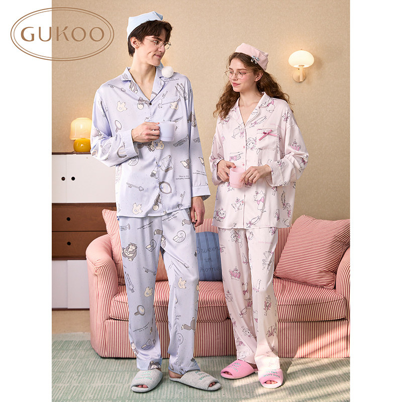 Gukoo/果壳情侣睡衣女2025新款春秋迪士尼男长袖翻领睡衣家居服,淘宝优惠券,粉丝福利购,淘宝优惠卷