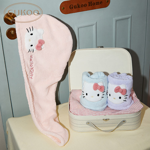 Gukoo/果壳女士干发帽hellokitty联名多色吸水洗头浴帽浴室浴裙 - 图0