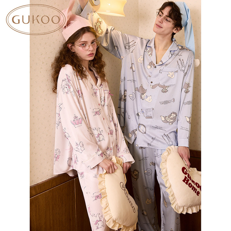 Gukoo/果壳情侣睡衣女2025新款春秋迪士尼男长袖翻领睡衣家居服,淘宝优惠券,粉丝福利购,淘宝优惠卷