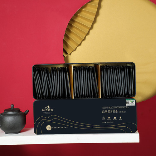 环太旗舰店全胚芽态黑苦荞茶叶礼物盒新春送长辈亲友老师216g - 图0