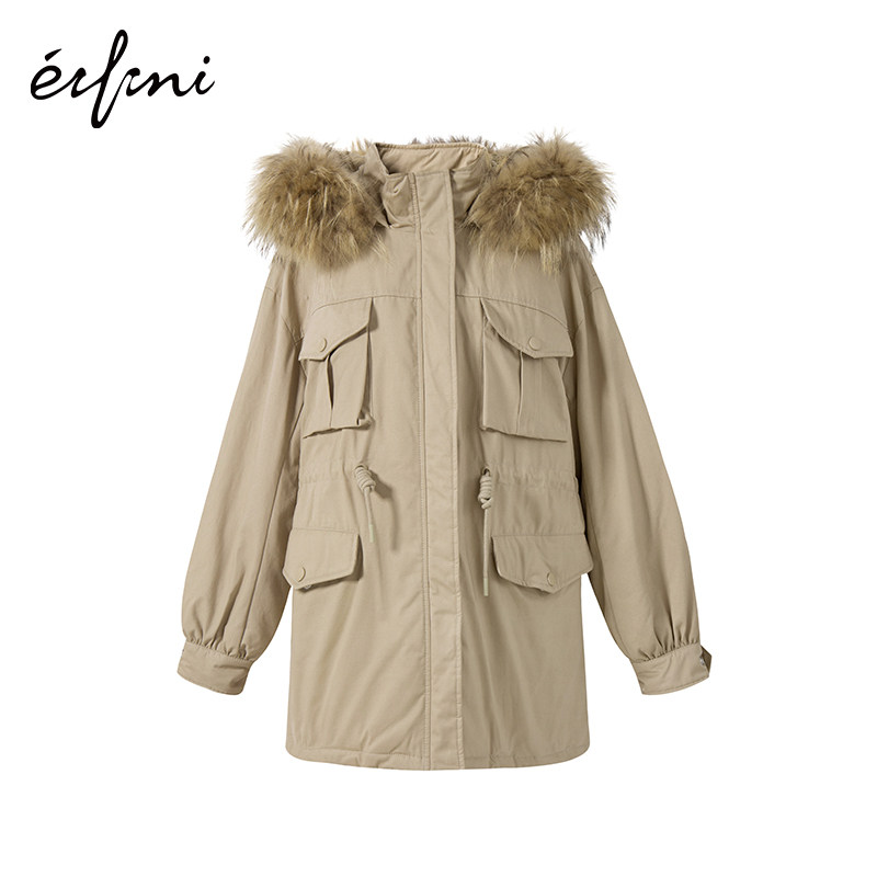 伊芙丽女中长款新款貉子毛大羽绒服 伊芙丽旗舰羽绒服