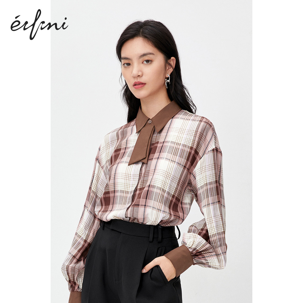 伊芙丽格子2020秋季新款长袖衬衫 伊芙丽旗舰衬衫