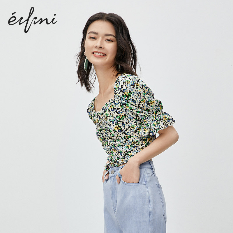 伊芙丽女2020夏泡泡袖法式雪纺衫 伊芙丽旗舰蕾丝衫/雪纺衫