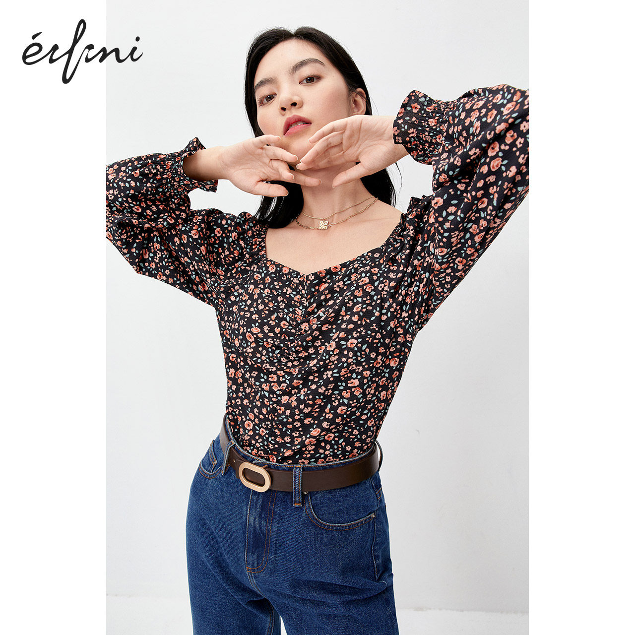 伊芙丽锁骨心机设计感2020年雪纺衫 伊芙丽旗舰蕾丝衫/雪纺衫