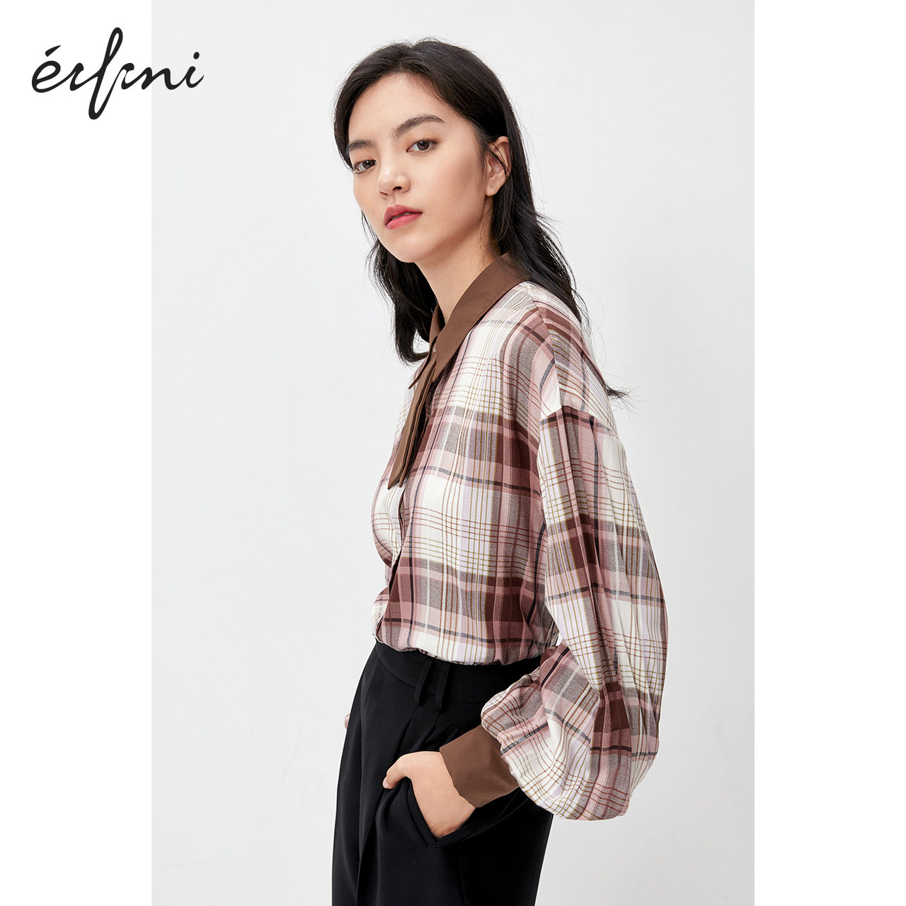 伊芙丽格子2020秋季新款长袖衬衫 伊芙丽旗舰衬衫