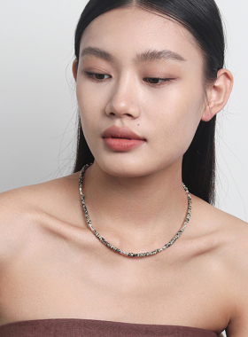 南法度假风斑点天然石纯银项链