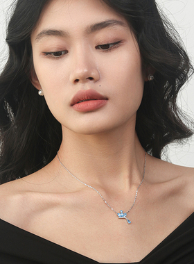 我的女王蓝色皇冠钻石纯银项链