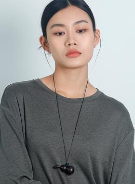 新中式檀木葫芦毛衣链皮绳项链