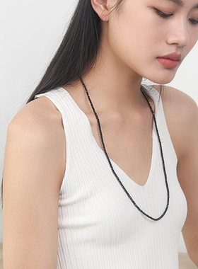 法式浪漫白松石黑晶尖项链毛衣链