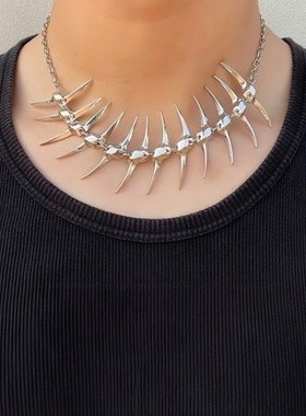 欧美荆棘角刺鱼骨锥子金属项链