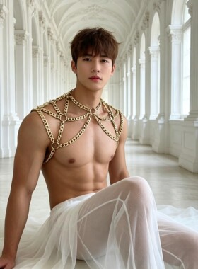 男士朋克金色多层链条挂脖项链