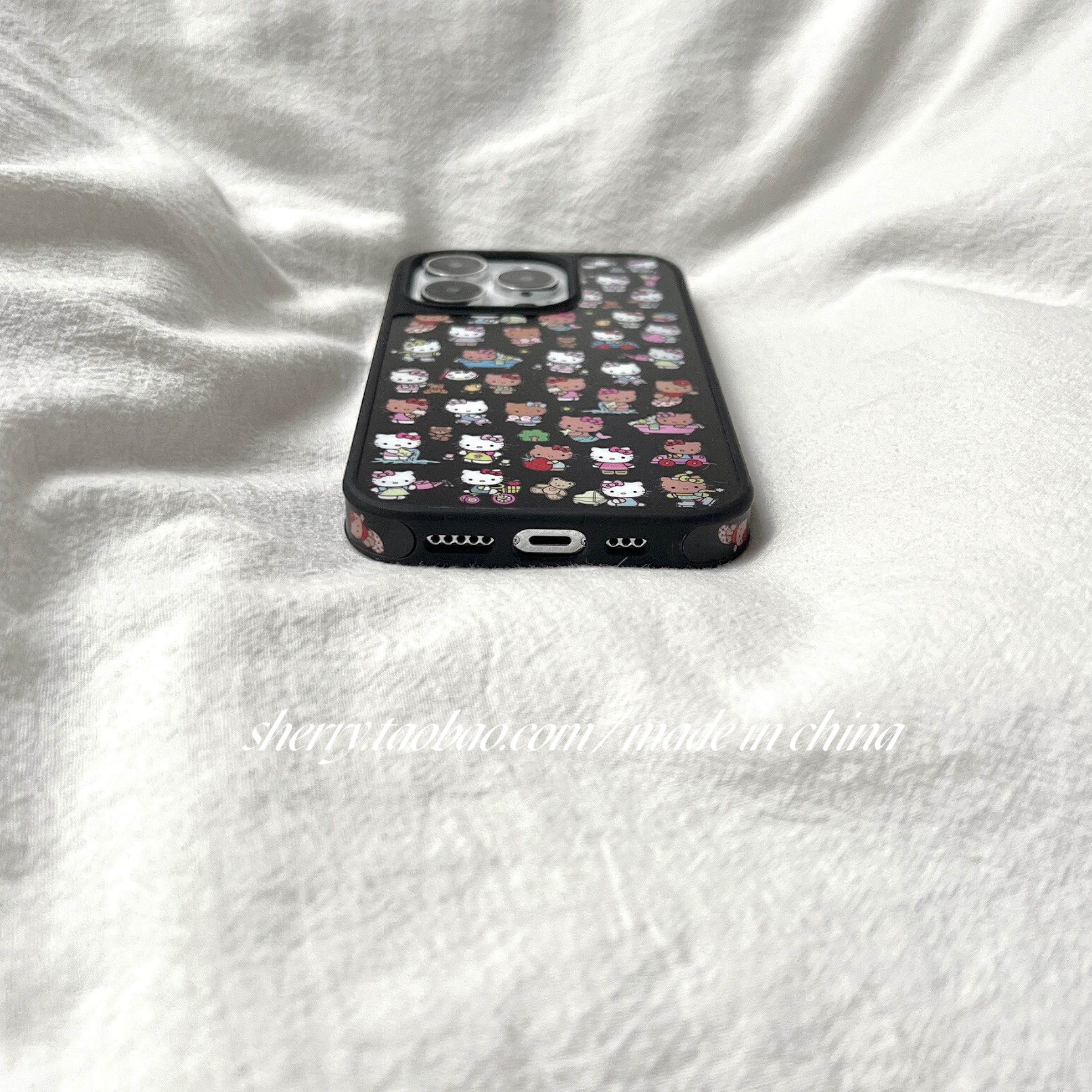 SHERRY*ins风甜酷黑色可爱满屏小kt猫适用于iphone16promax苹果15小众13手机壳卡通14温柔13少女心小清新简约 - 图1