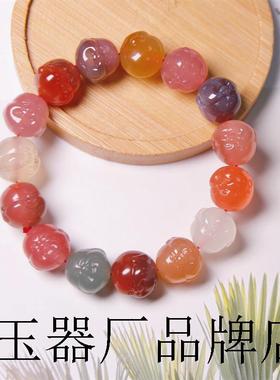 镇店之宝盐源玛瑙珠串七彩色佛头精雕单圈手串高档国风男女款手串