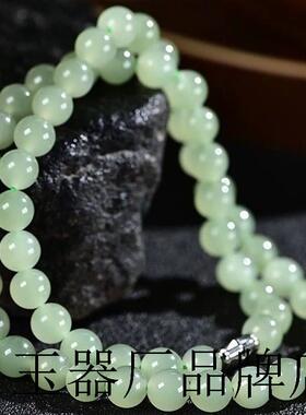 天然和田玉珠串女款多圈晴水圆珠子青白玉项链高油润颈脖饰品证书
