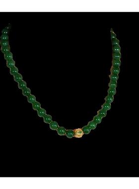 精品俄罗斯碧玉项链原创和田玉满色菠菜绿新中式国风大颗粒锁骨链