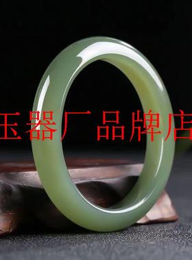 高端阿富汗玉中宽手镯青水女镯青绿玉镯子圆条湖水绿色手饰品处理