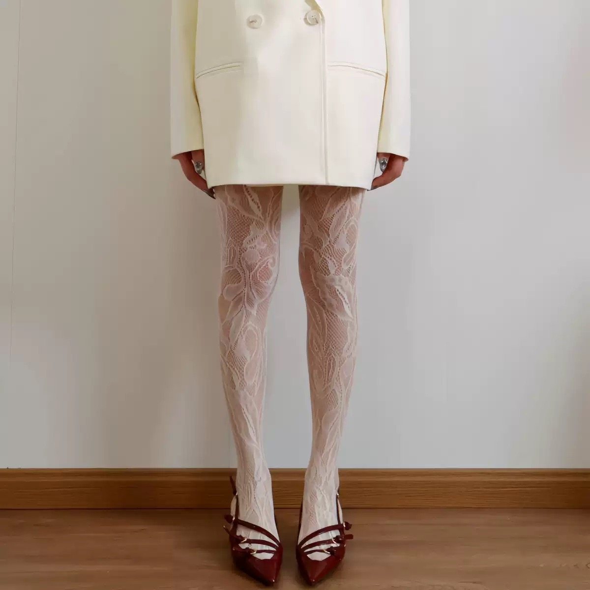 秋冬奶白系加绒加厚网袜双层假透肉打底裤袜波点小花光腿甜美纯欲,淘宝优惠券,粉丝福利购,淘宝优惠卷