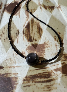 【拥抱月夜】设计款极细黑尖晶银耀石项链颈链女气质简约锁骨链